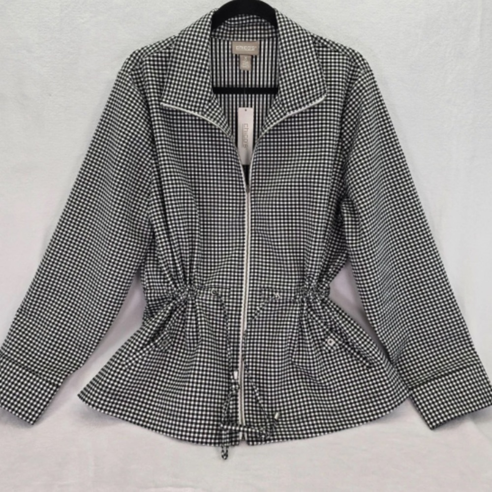 Chico's Black and White Gingham Utility Jacket